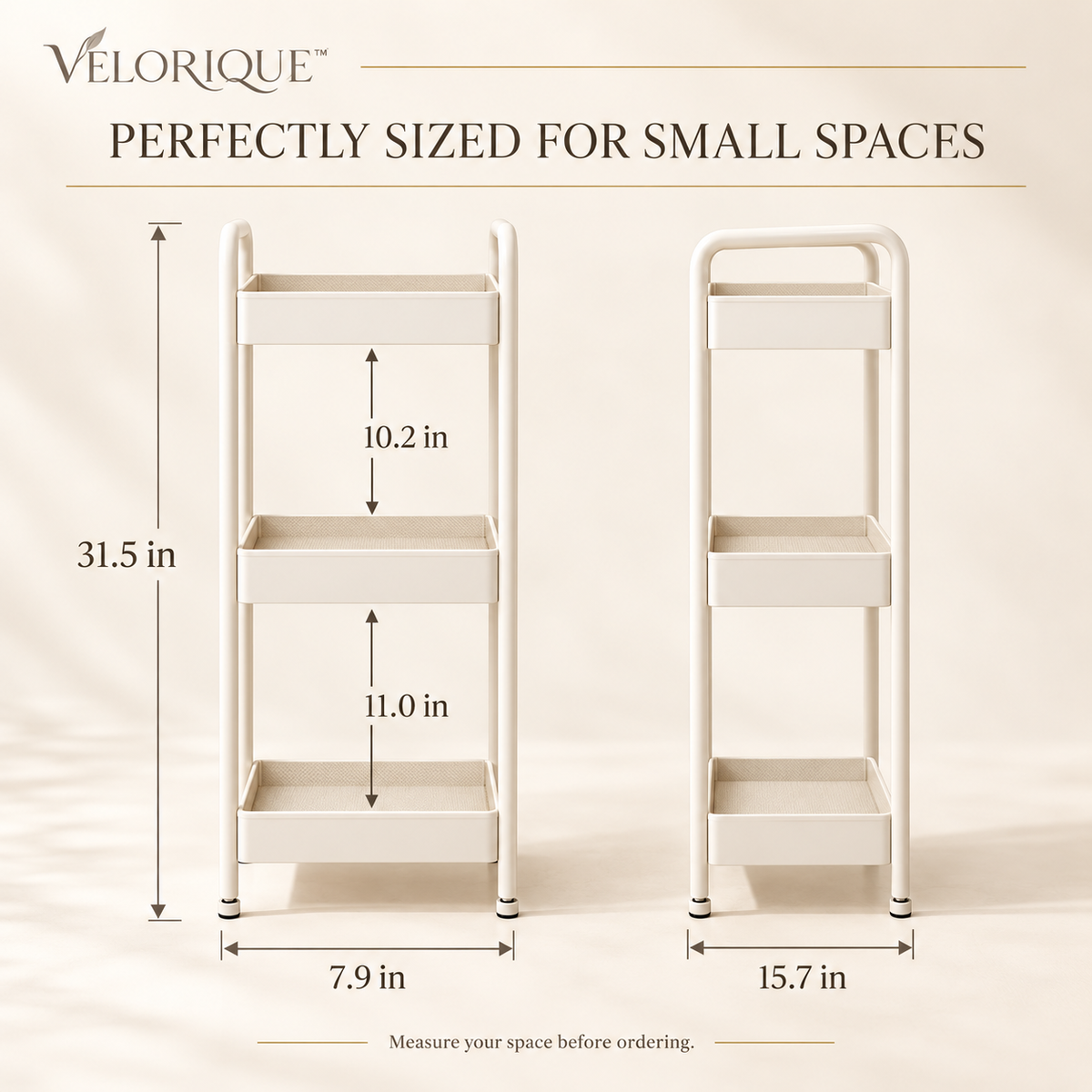𝑽𝑬𝑳𝑶𝑹𝑰𝑸𝑼𝑬™ Mora Rise & Restore Slim Storage Shelf — Three-Tier Bathroom Organizer