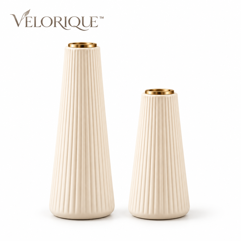 𝑽𝑬𝑳𝑶𝑹𝑰𝑸𝑼𝑬™ Luma Gentle Glow Ribbed Candle Holders — Ceramic Set of 2