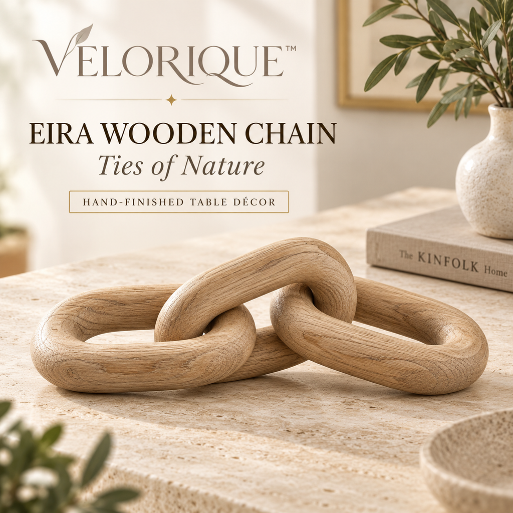 𝑽𝑬𝑳𝑶𝑹𝑰𝑸𝑼𝑬™ Eira Ties of Nature Wooden Chain Sculpture — Hand-Finished Table Décor