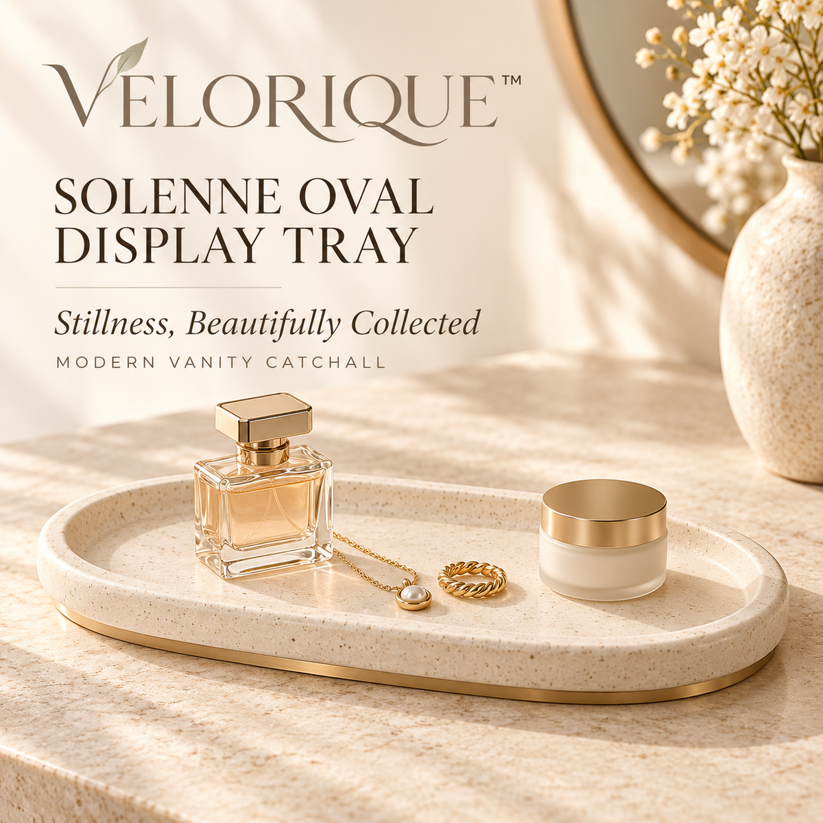 𝑽𝑬𝑳𝑶𝑹𝑰𝑸𝑼𝑬™ Solenne Still Stone Oval Display Tray — Modern Vanity Catchall