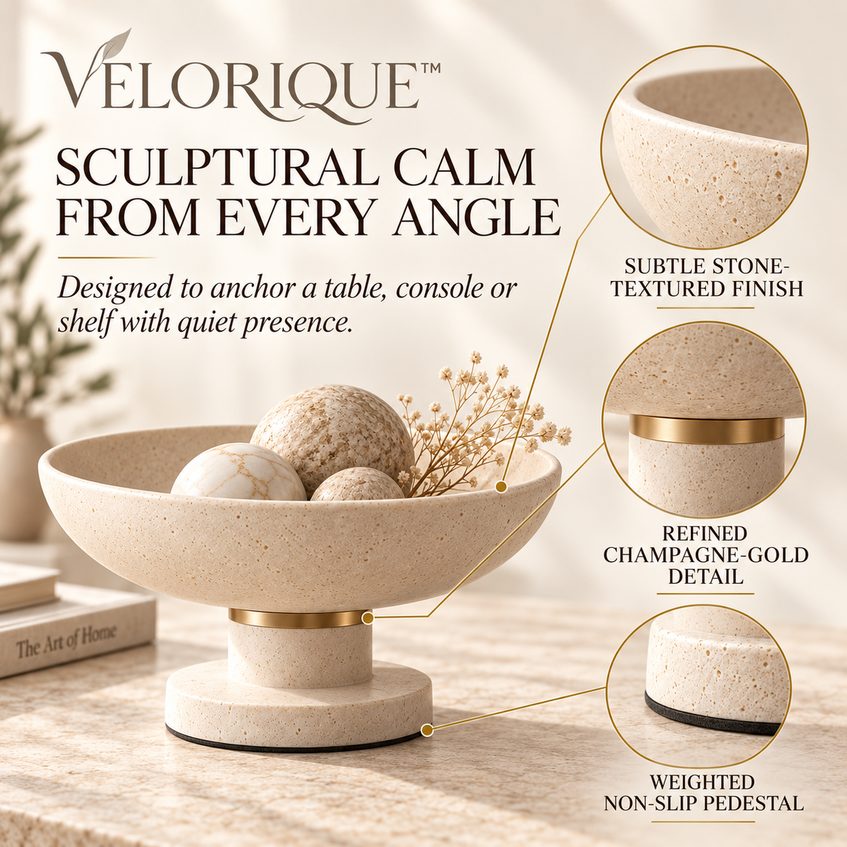 𝑽𝑬𝑳𝑶𝑹𝑰𝑸𝑼𝑬™ Halo Center of Calm Pedestal Bowl — Modern Decorative Centerpiece