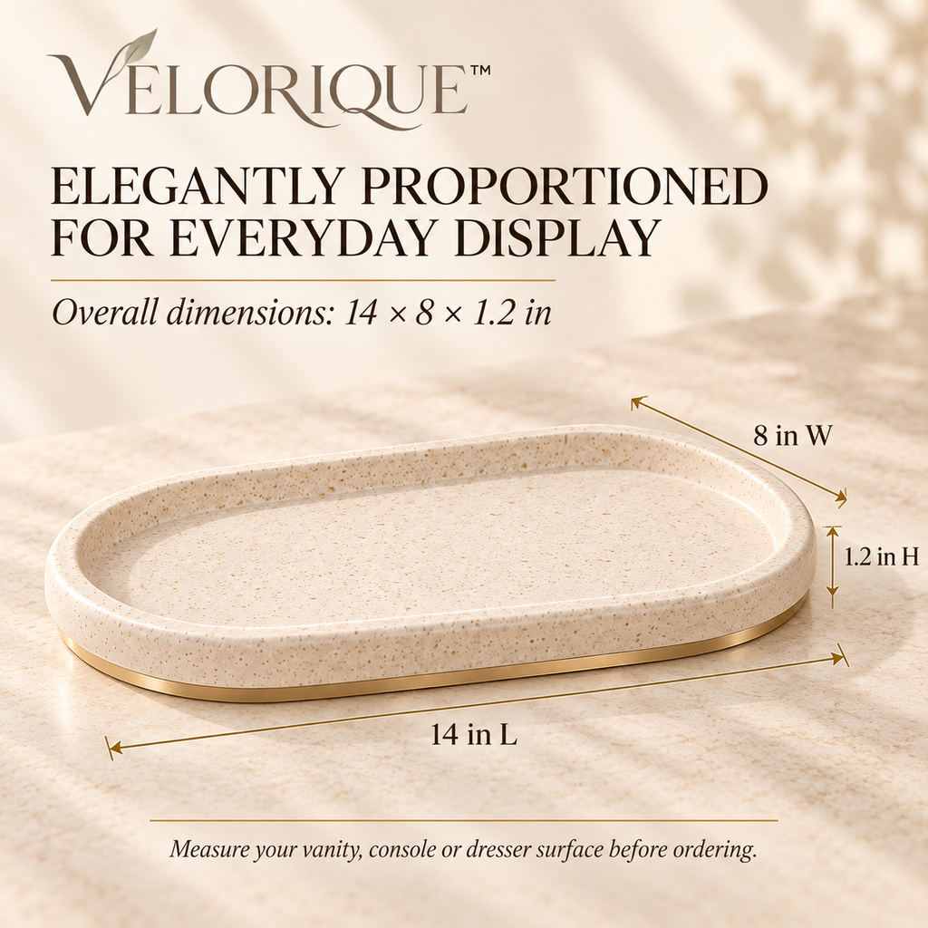 𝑽𝑬𝑳𝑶𝑹𝑰𝑸𝑼𝑬™ Solenne Still Stone Oval Display Tray — Modern Vanity Catchall