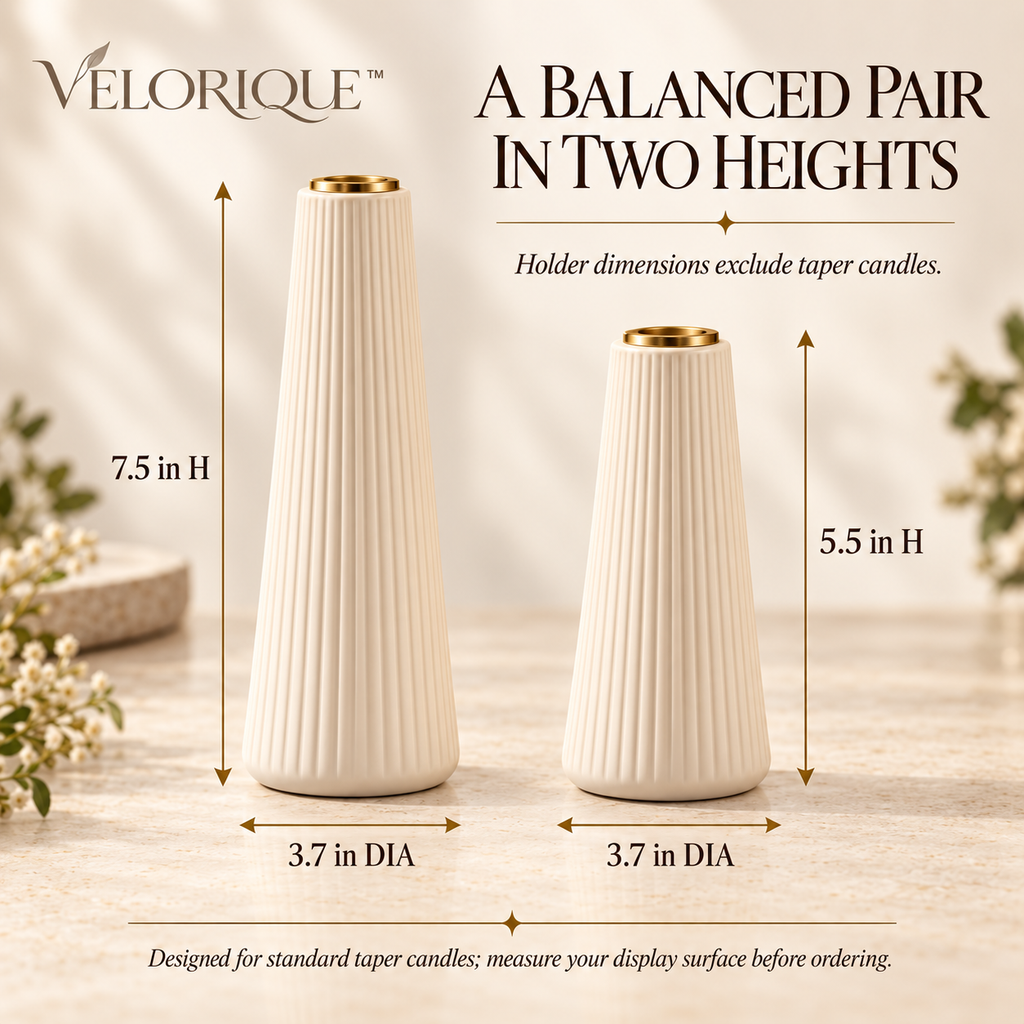 𝑽𝑬𝑳𝑶𝑹𝑰𝑸𝑼𝑬™ Luma Gentle Glow Ribbed Candle Holders — Ceramic Set of 2