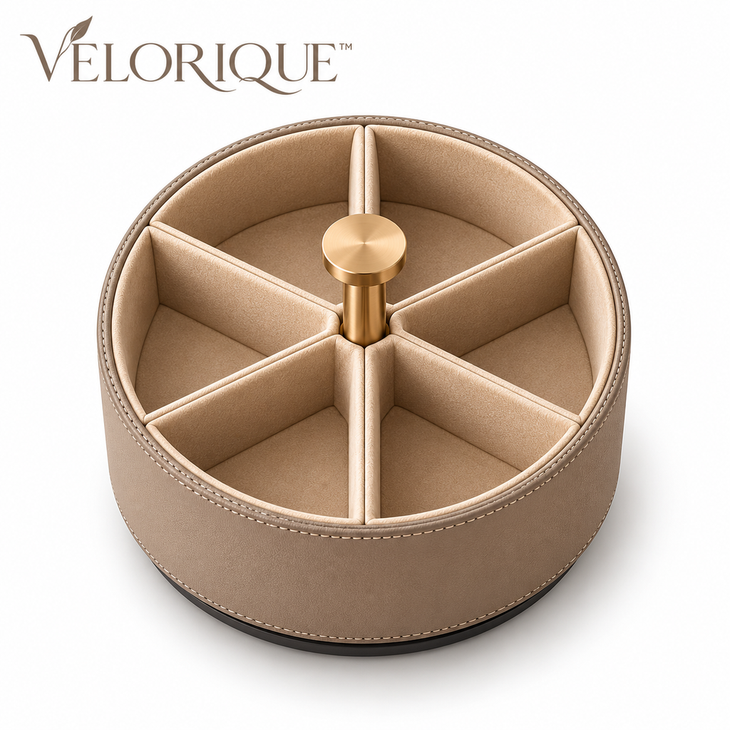 𝑽𝑬𝑳𝑶𝑹𝑰𝑸𝑼𝑬™ Sora Circle of Order Rotating Organizer — 360° Storage Caddy