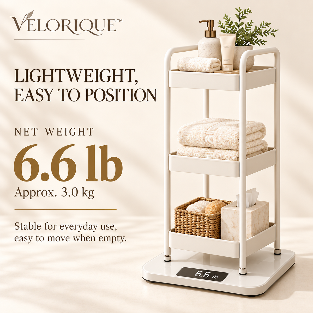 𝑽𝑬𝑳𝑶𝑹𝑰𝑸𝑼𝑬™ Mora Rise & Restore Slim Storage Shelf — Three-Tier Bathroom Organizer