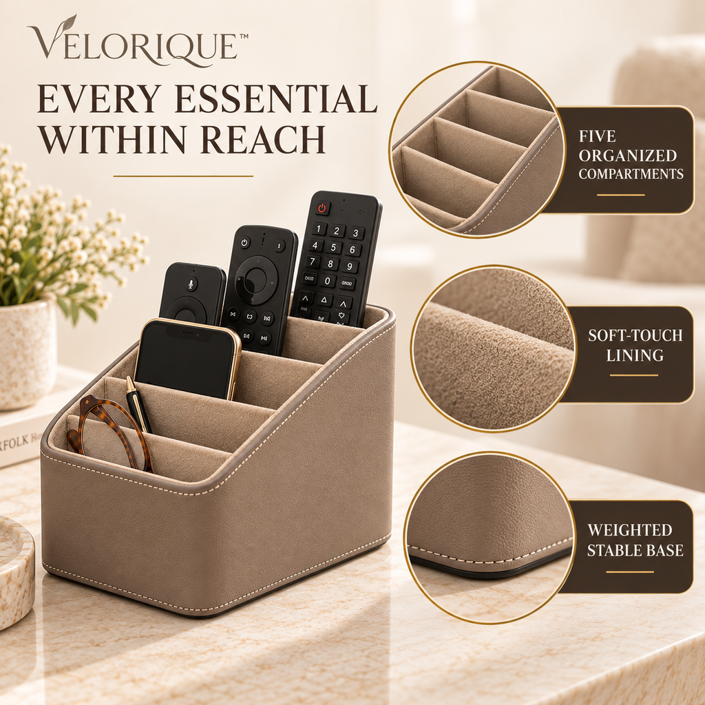 𝑽𝑬𝑳𝑶𝑹𝑰𝑸𝑼𝑬™ Riven Always Within Reach Remote Caddy — Five-Compartment Organizer
