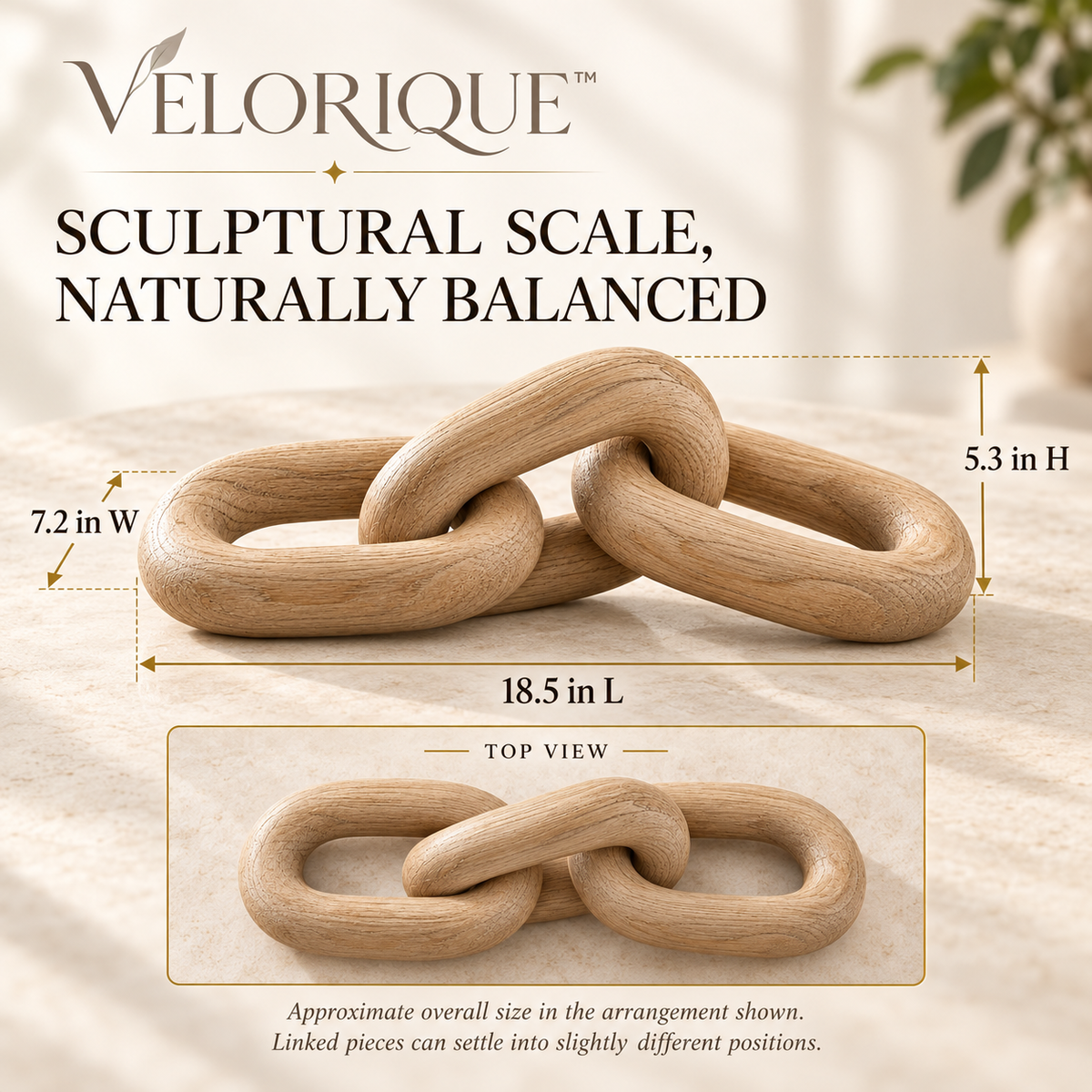 𝑽𝑬𝑳𝑶𝑹𝑰𝑸𝑼𝑬™ Eira Ties of Nature Wooden Chain Sculpture — Hand-Finished Table Décor