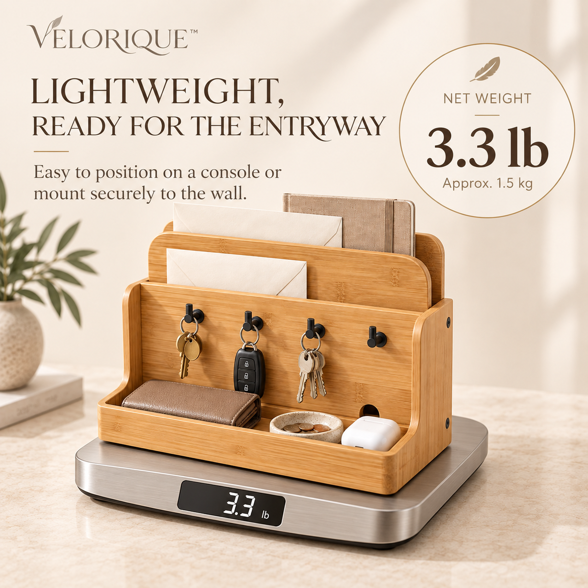 𝑽𝑬𝑳𝑶𝑹𝑰𝑸𝑼𝑬™ TidyArc Coming Home Entryway Organizer — Wood Mail & Key Station