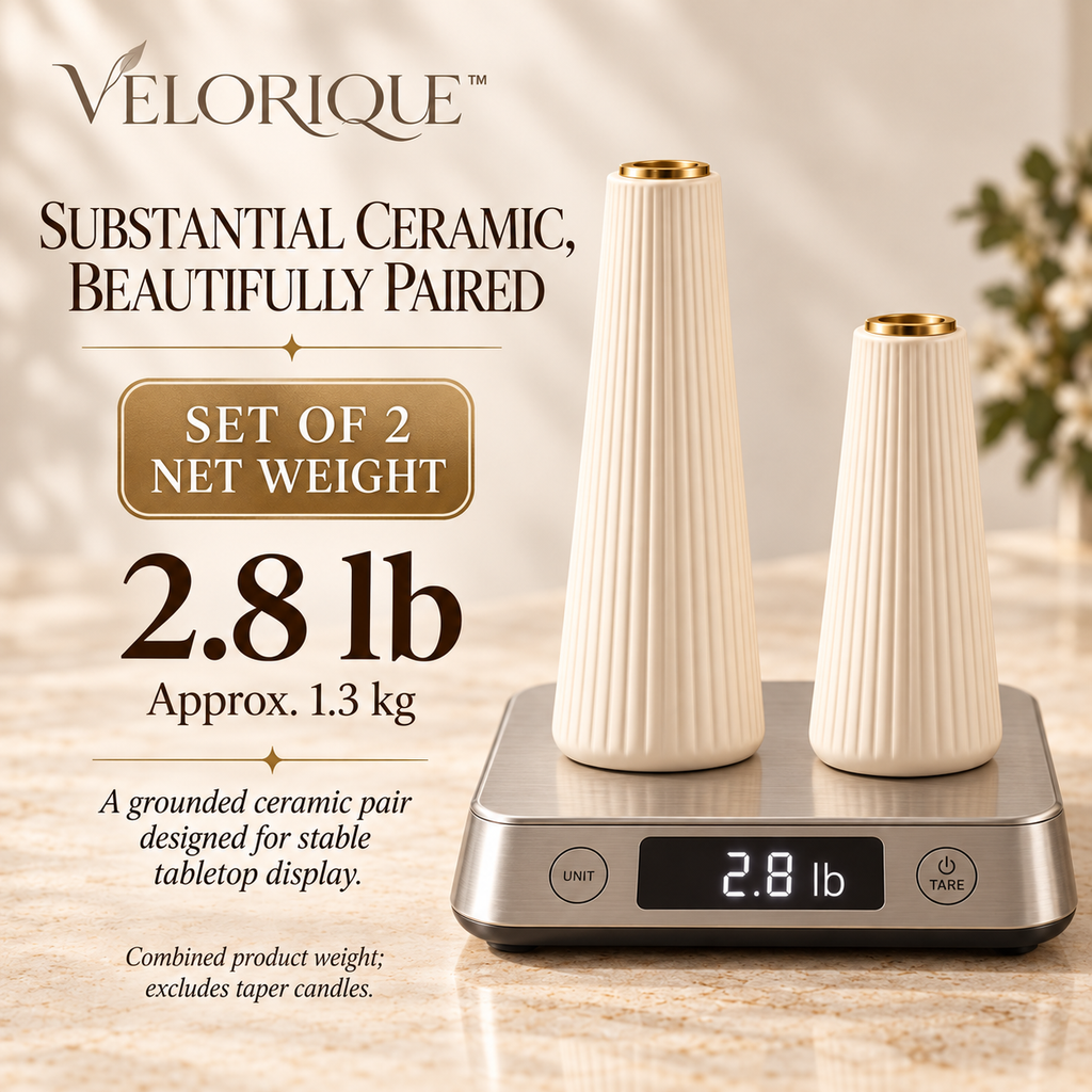 𝑽𝑬𝑳𝑶𝑹𝑰𝑸𝑼𝑬™ Luma Gentle Glow Ribbed Candle Holders — Ceramic Set of 2