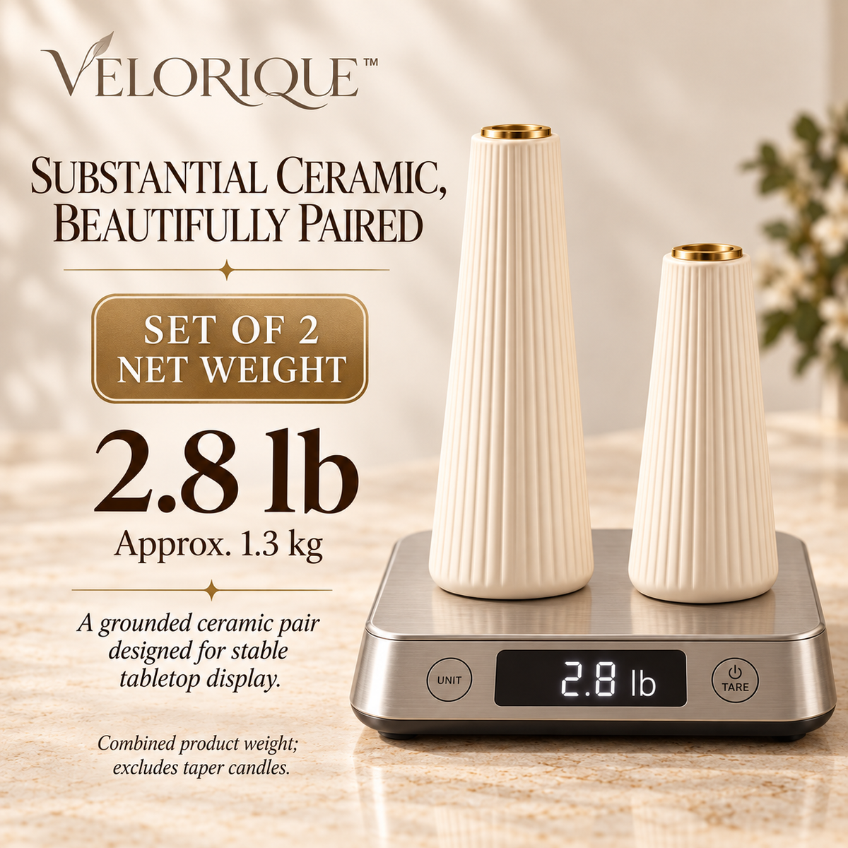 𝑽𝑬𝑳𝑶𝑹𝑰𝑸𝑼𝑬™ Luma Gentle Glow Ribbed Candle Holders — Ceramic Set of 2