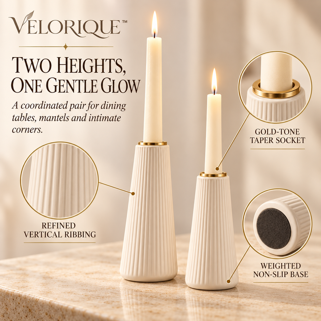 𝑽𝑬𝑳𝑶𝑹𝑰𝑸𝑼𝑬™ Luma Gentle Glow Ribbed Candle Holders — Ceramic Set of 2
