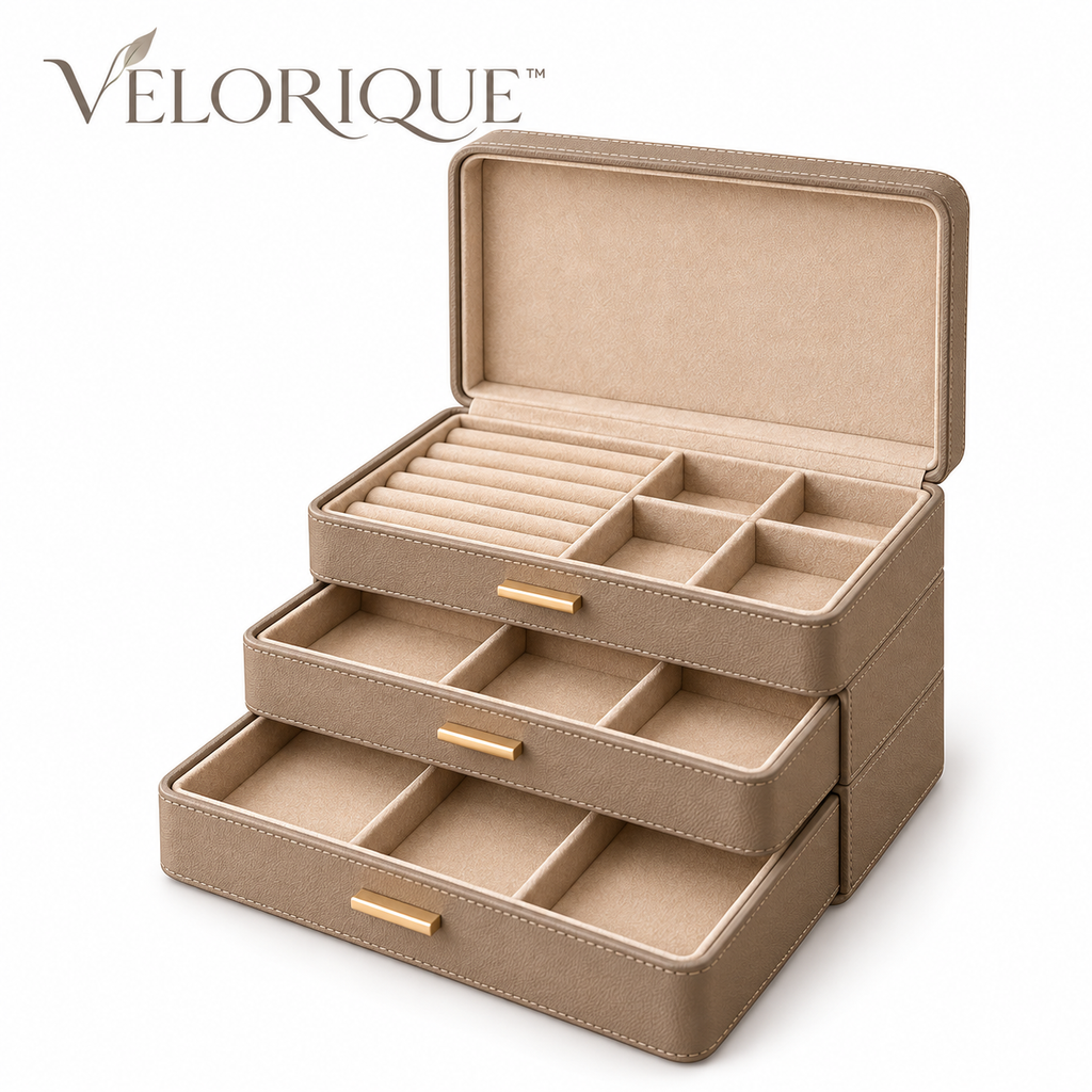 𝑽𝑬𝑳𝑶𝑹𝑰𝑸𝑼𝑬™ Nest Treasured Layers Jewelry Organizer — Three-Tier Velvet-Lined Box