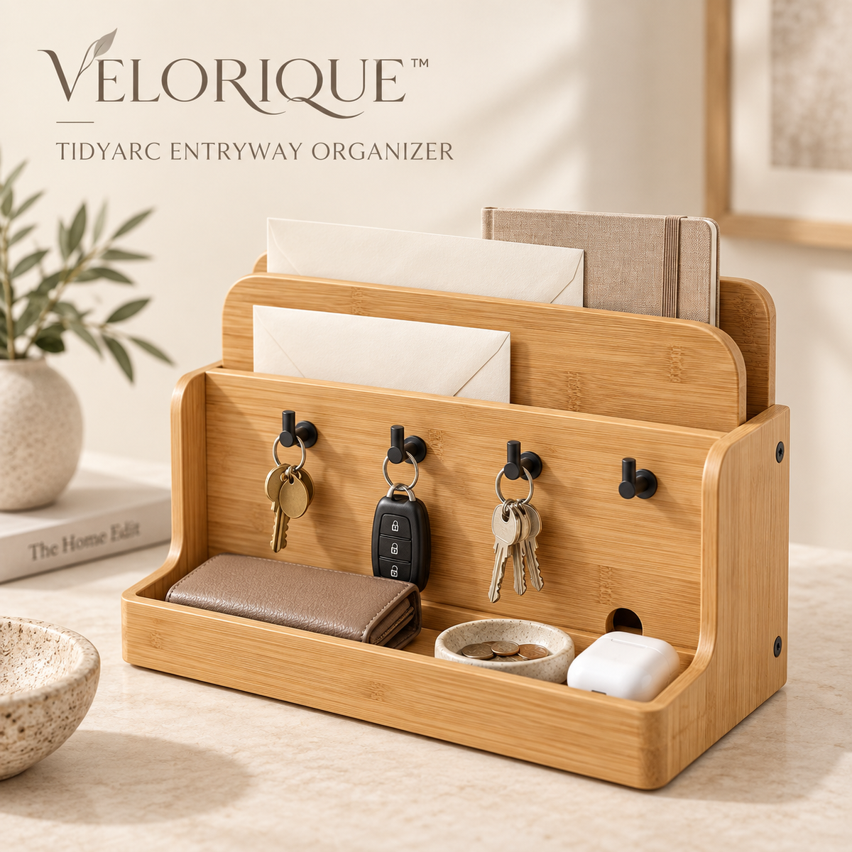 𝑽𝑬𝑳𝑶𝑹𝑰𝑸𝑼𝑬™ TidyArc Coming Home Entryway Organizer — Wood Mail & Key Station