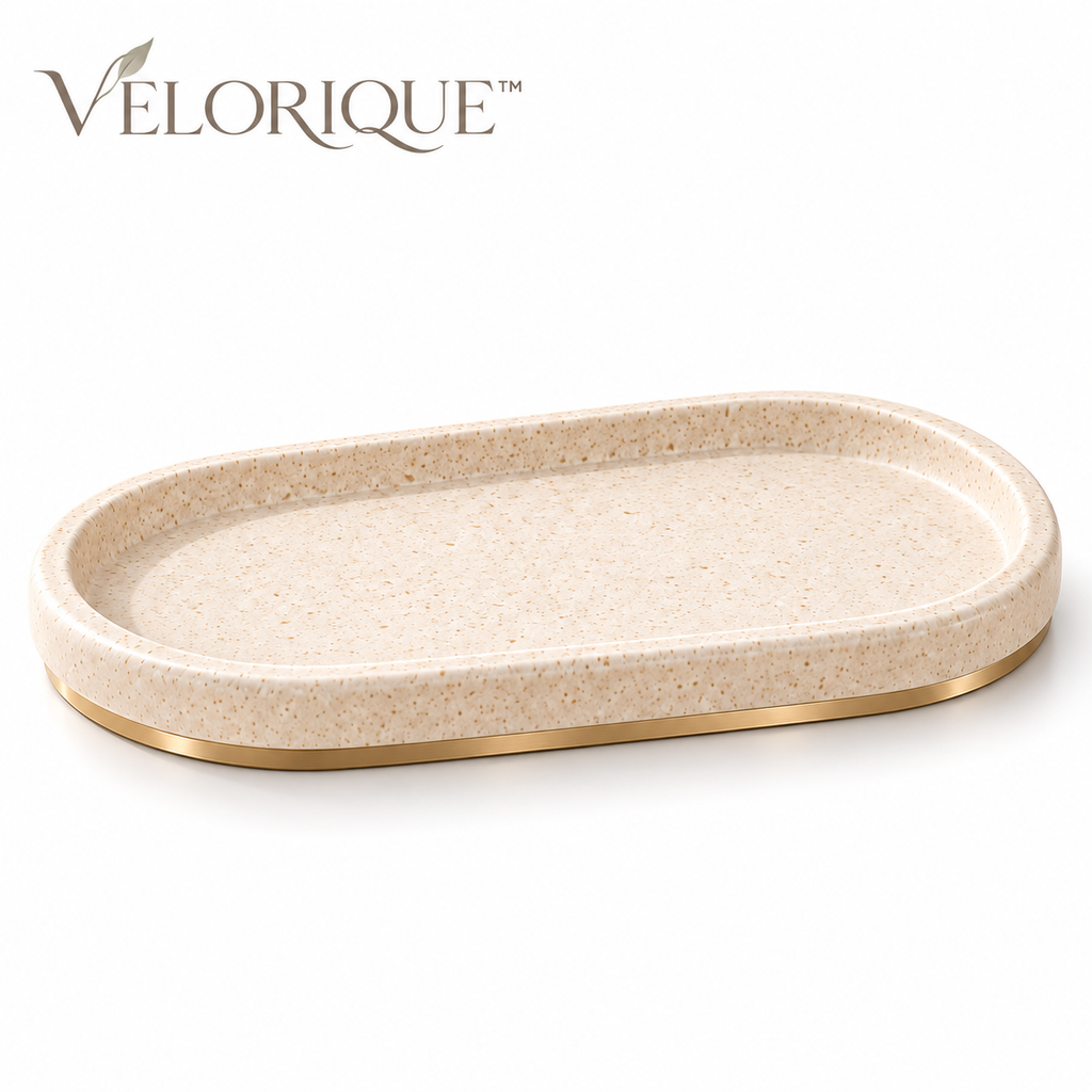 𝑽𝑬𝑳𝑶𝑹𝑰𝑸𝑼𝑬™ Solenne Still Stone Oval Display Tray — Modern Vanity Catchall