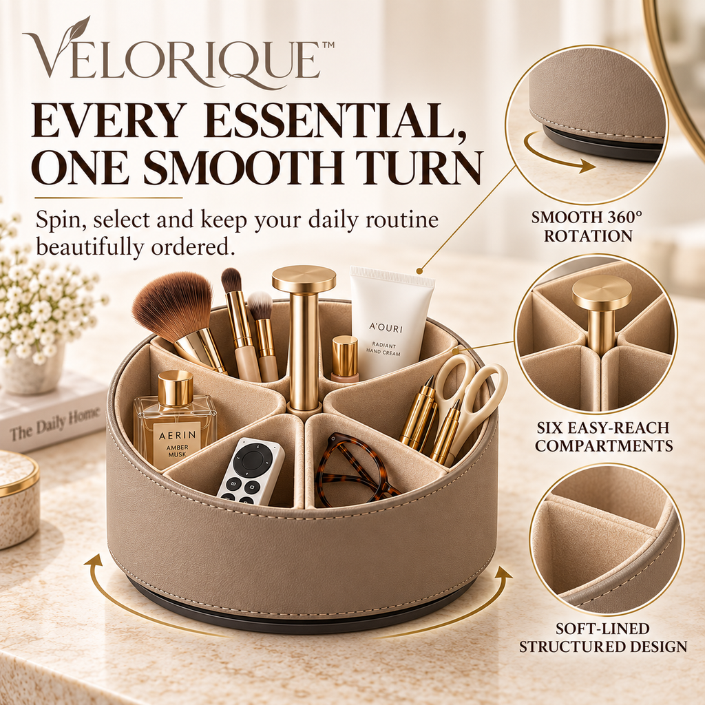 𝑽𝑬𝑳𝑶𝑹𝑰𝑸𝑼𝑬™ Sora Circle of Order Rotating Organizer — 360° Storage Caddy