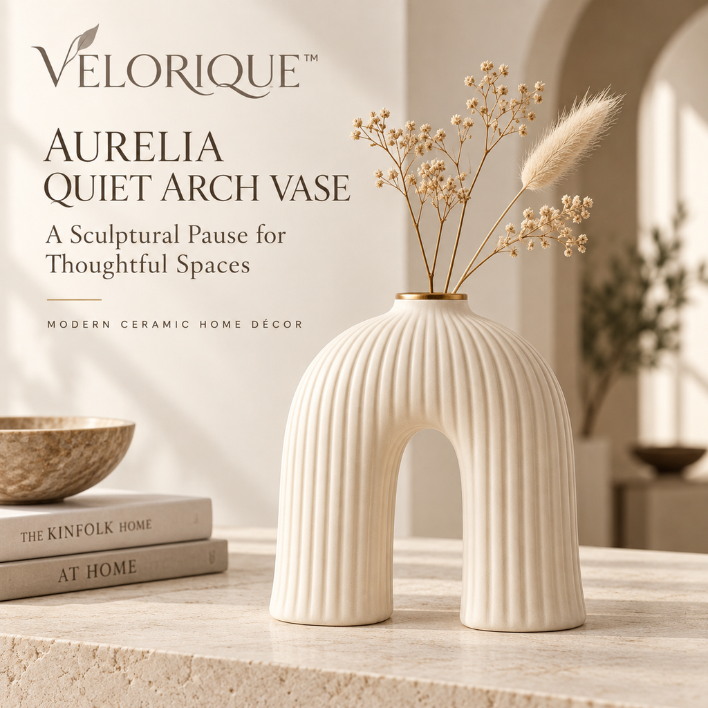 𝑽𝑬𝑳𝑶𝑹𝑰𝑸𝑼𝑬™ Aurelia Quiet Arch Ceramic Vase — Modern Sculptural Home Décor