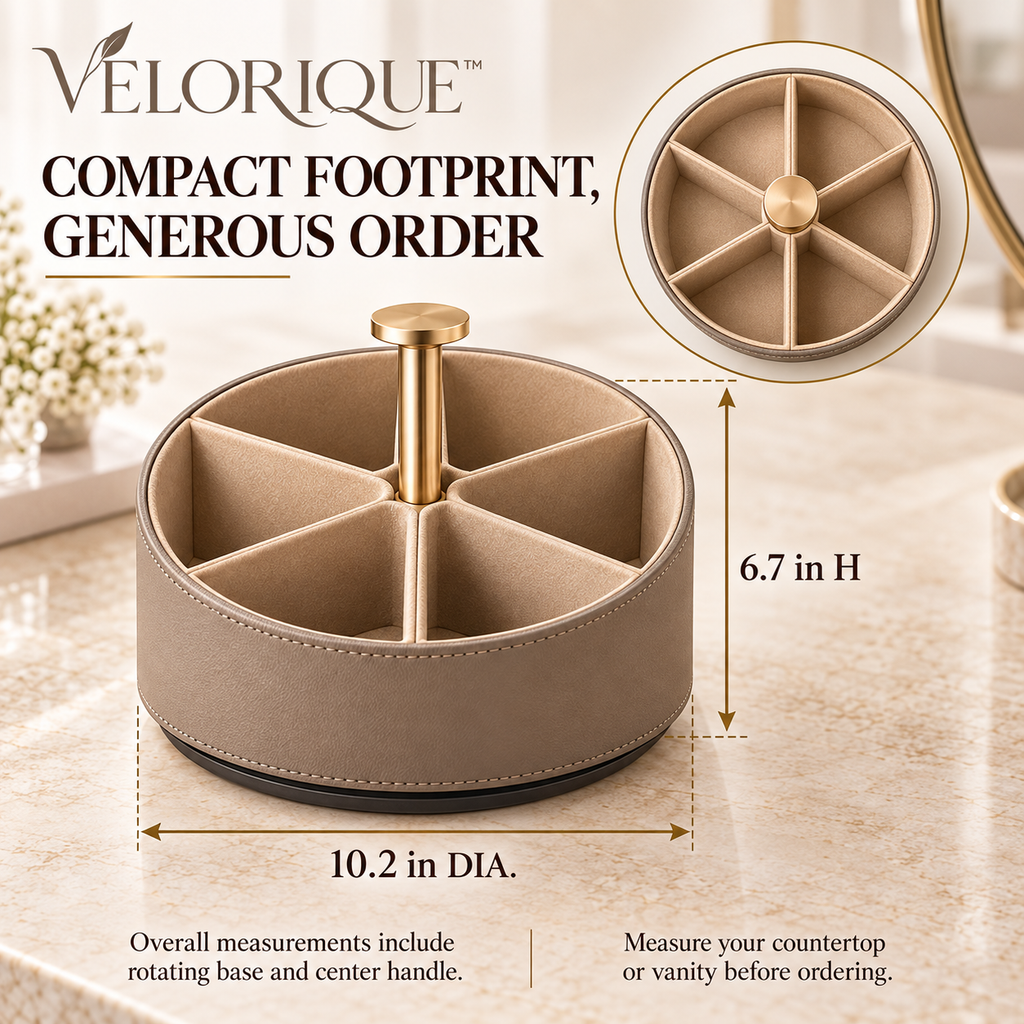 𝑽𝑬𝑳𝑶𝑹𝑰𝑸𝑼𝑬™ Sora Circle of Order Rotating Organizer — 360° Storage Caddy