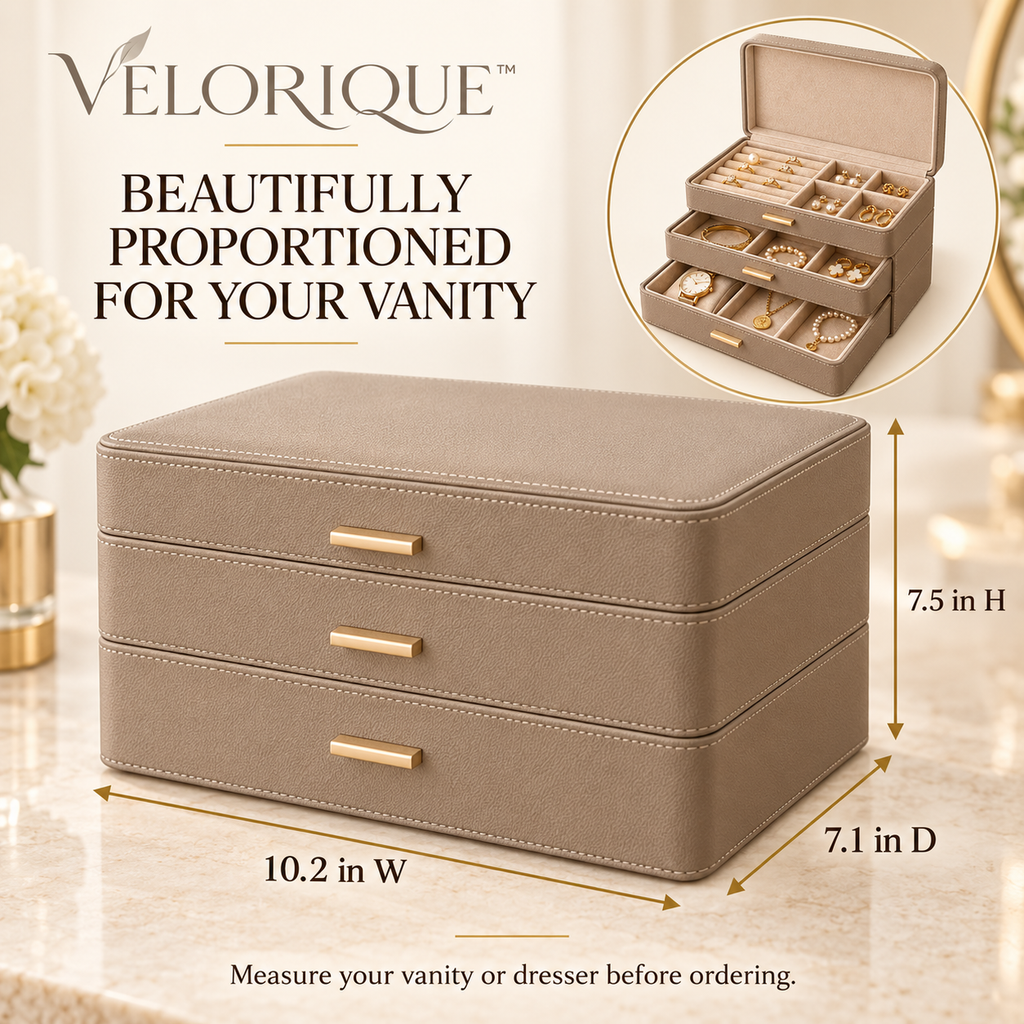 𝑽𝑬𝑳𝑶𝑹𝑰𝑸𝑼𝑬™ Nest Treasured Layers Jewelry Organizer — Three-Tier Velvet-Lined Box