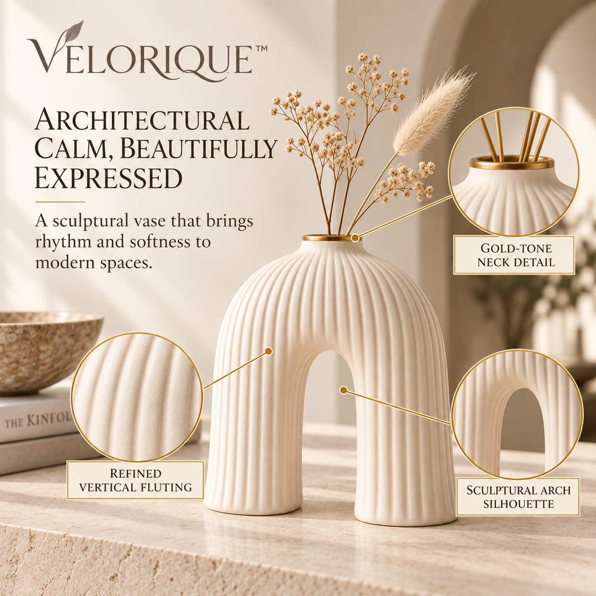 𝑽𝑬𝑳𝑶𝑹𝑰𝑸𝑼𝑬™ Aurelia Quiet Arch Ceramic Vase — Modern Sculptural Home Décor