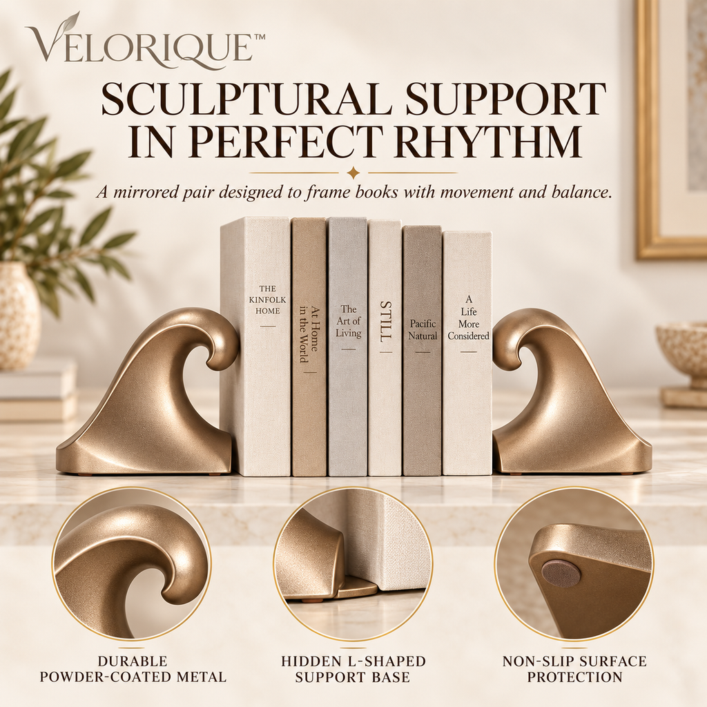 𝑽𝑬𝑳𝑶𝑹𝑰𝑸𝑼𝑬™ Mira Rhythm in Motion Wave Bookends — Metal Set of 2