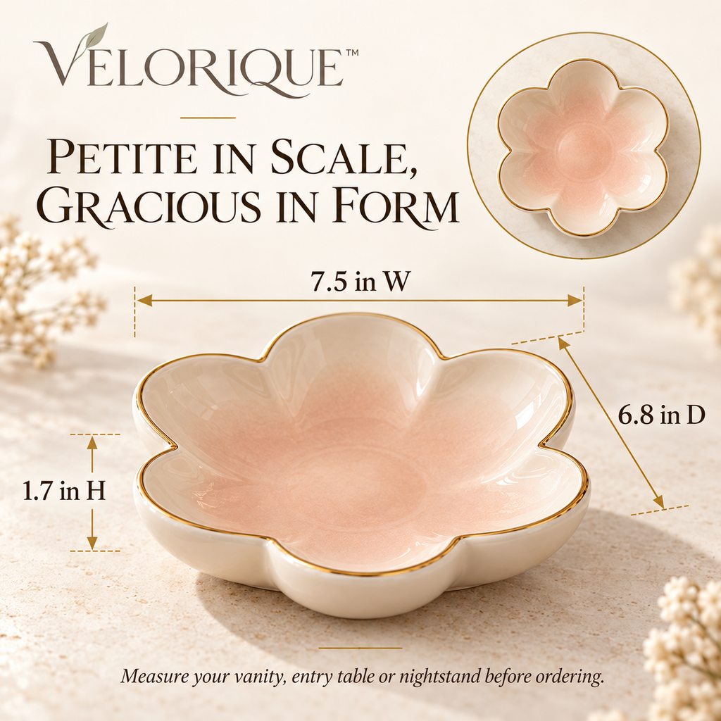 𝑽𝑬𝑳𝑶𝑹𝑰𝑸𝑼𝑬™ Noma Soft Bloom Ceramic Trinket Dish — Jewelry & Key Catchall