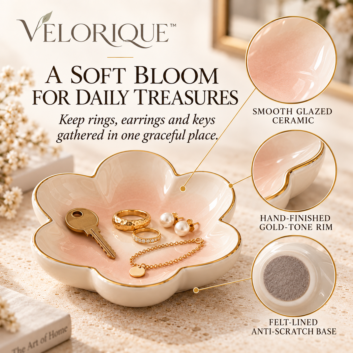 𝑽𝑬𝑳𝑶𝑹𝑰𝑸𝑼𝑬™ Noma Soft Bloom Ceramic Trinket Dish — Jewelry & Key Catchall