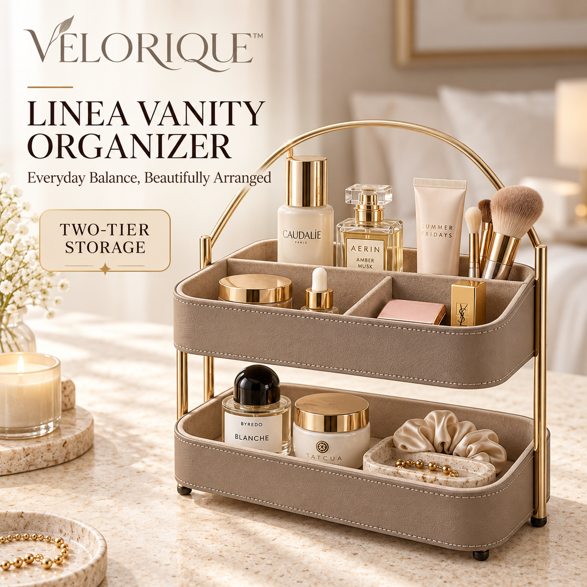 𝑽𝑬𝑳𝑶𝑹𝑰𝑸𝑼𝑬™ Linea Everyday Balance Vanity Organizer — Two-Tier Storage