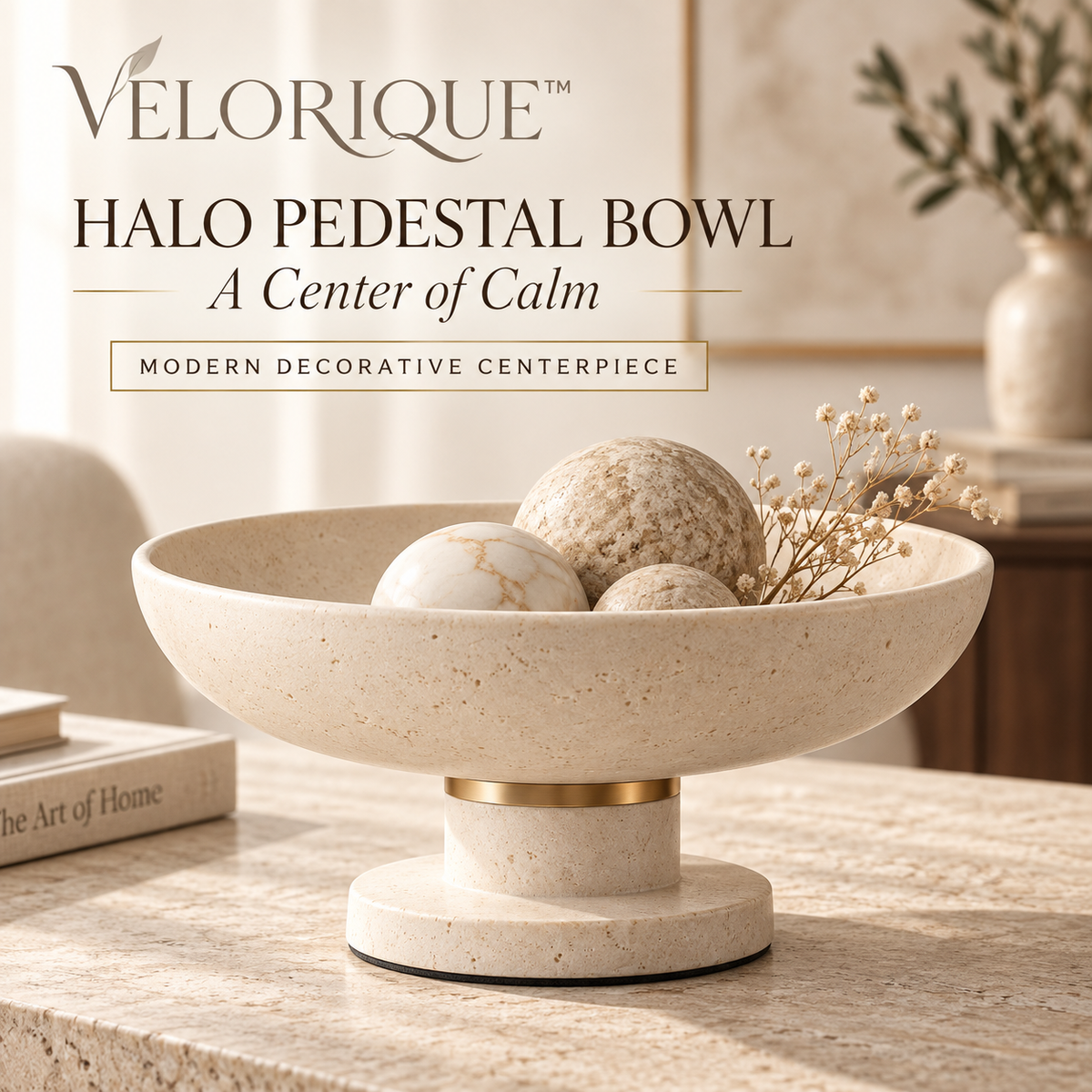 𝑽𝑬𝑳𝑶𝑹𝑰𝑸𝑼𝑬™ Halo Center of Calm Pedestal Bowl — Modern Decorative Centerpiece