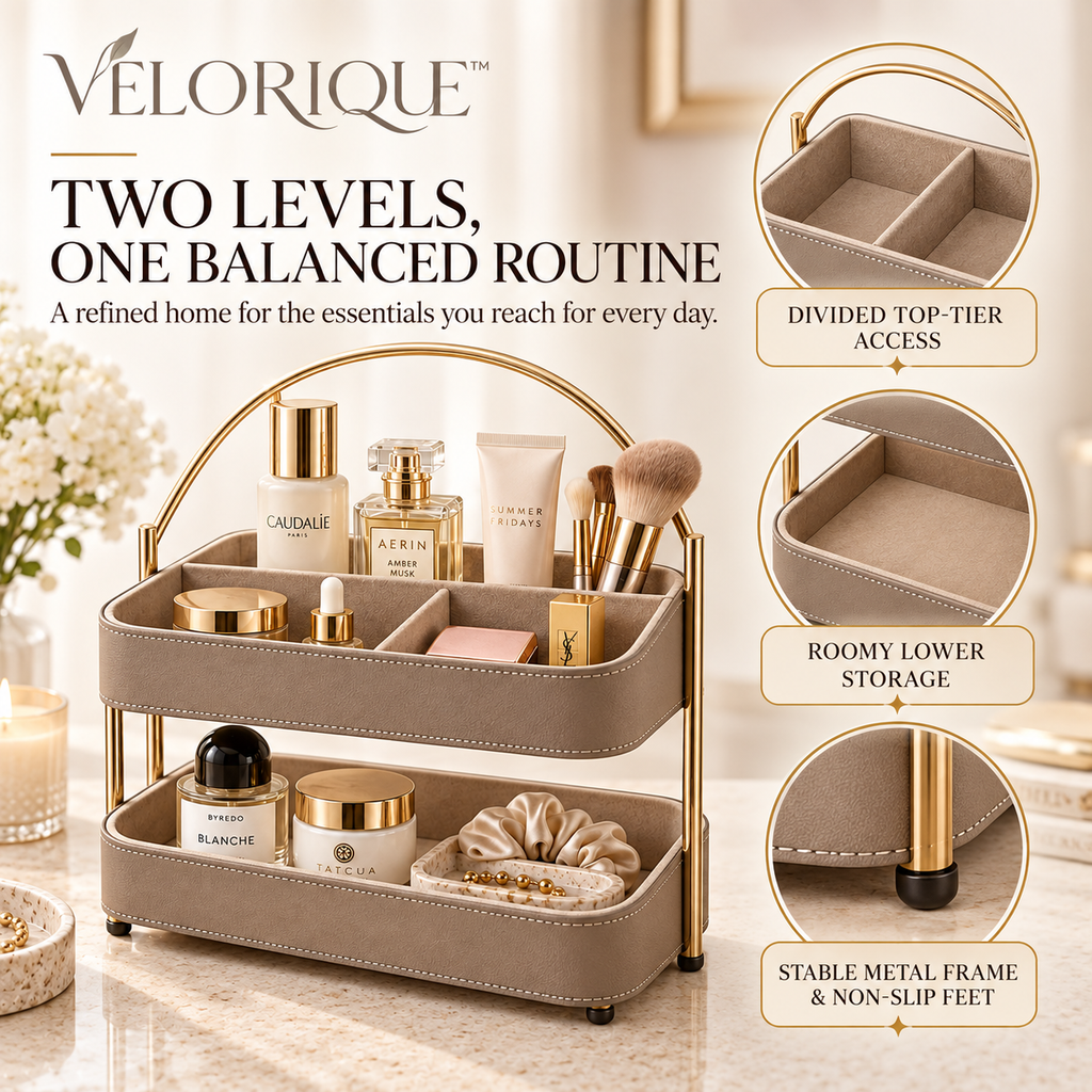 𝑽𝑬𝑳𝑶𝑹𝑰𝑸𝑼𝑬™ Linea Everyday Balance Vanity Organizer — Two-Tier Storage