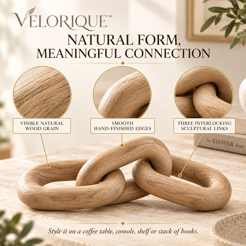 𝑽𝑬𝑳𝑶𝑹𝑰𝑸𝑼𝑬™ Eira Ties of Nature Wooden Chain Sculpture — Hand-Finished Table Décor