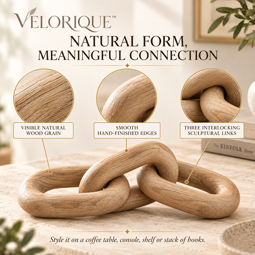 𝑽𝑬𝑳𝑶𝑹𝑰𝑸𝑼𝑬™ Eira Ties of Nature Wooden Chain Sculpture — Hand-Finished Table Décor