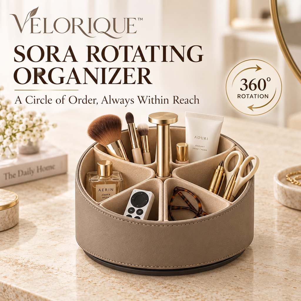 𝑽𝑬𝑳𝑶𝑹𝑰𝑸𝑼𝑬™ Sora Circle of Order Rotating Organizer — 360° Storage Caddy